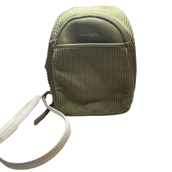 HAUTE HIPPIE Olive Green Corduroy Sling Backpack Crossbody Bag Utilitarian Boho - Picture 4 of 15